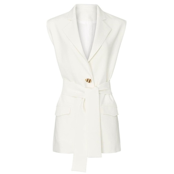 NICHOLAS Ivory Sleeveless Single Breasted Belted Tie Waist Tunic Jacket Vest 4 - Picture 14 of 15